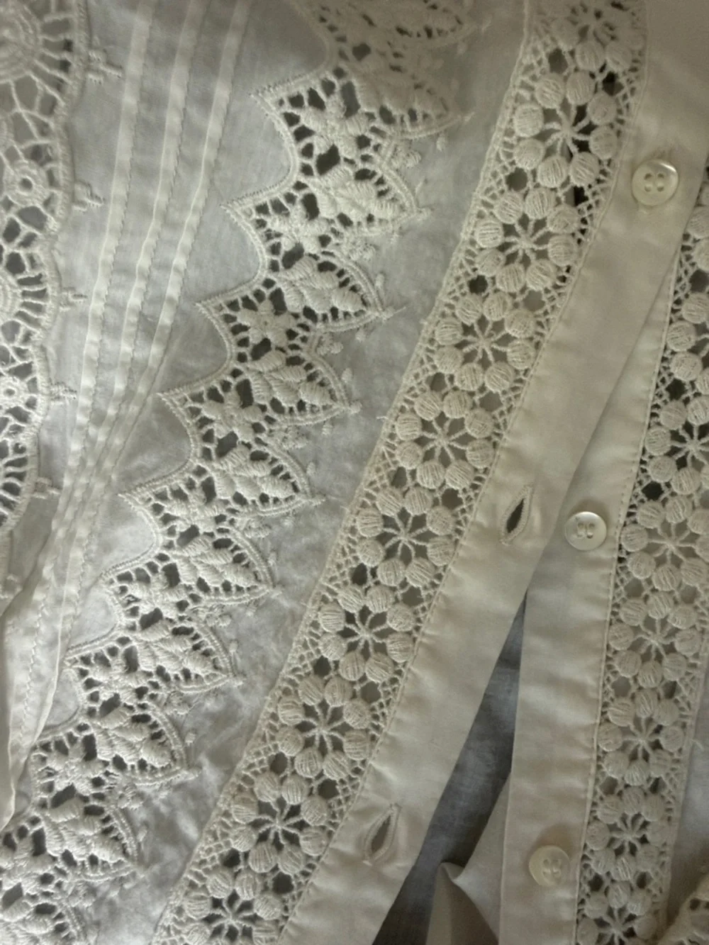 Sézane Lace Blouse White Eyelet Button Down Romantic Victorian - Picture 5 of 5